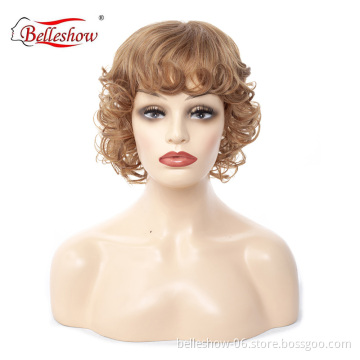 Hot sell  wholesale short hair cheap women brown Curly wig for young girl wigs